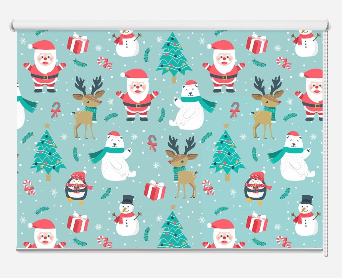 Christmas Pattern With Santa And Reindeer Printed Picture Photo Roller Blind - RB1055 - Art Fever - Art Fever
