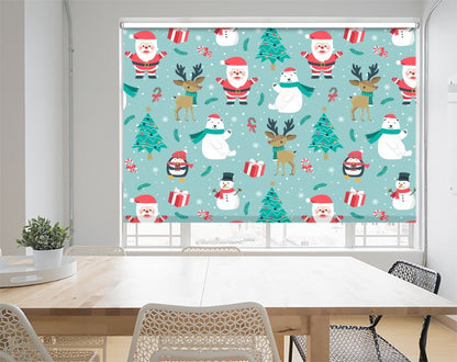 Christmas Pattern With Santa And Reindeer Printed Picture Photo Roller Blind - RB1055 - Art Fever - Art Fever