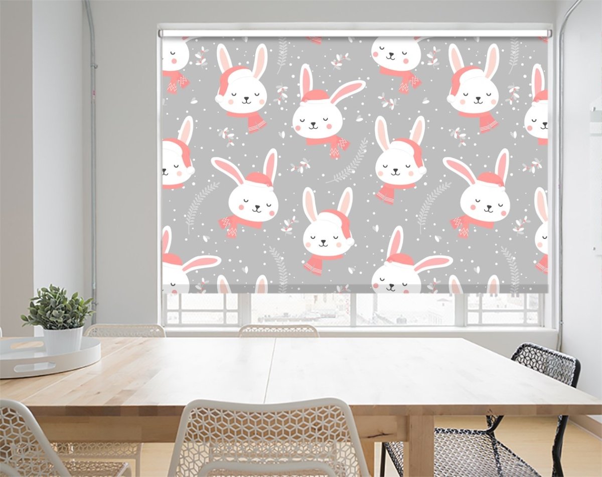 Christmas Pattern With Winter Bunny Printed Picture Photo Roller Blind - RB1069 - Art Fever - Art Fever