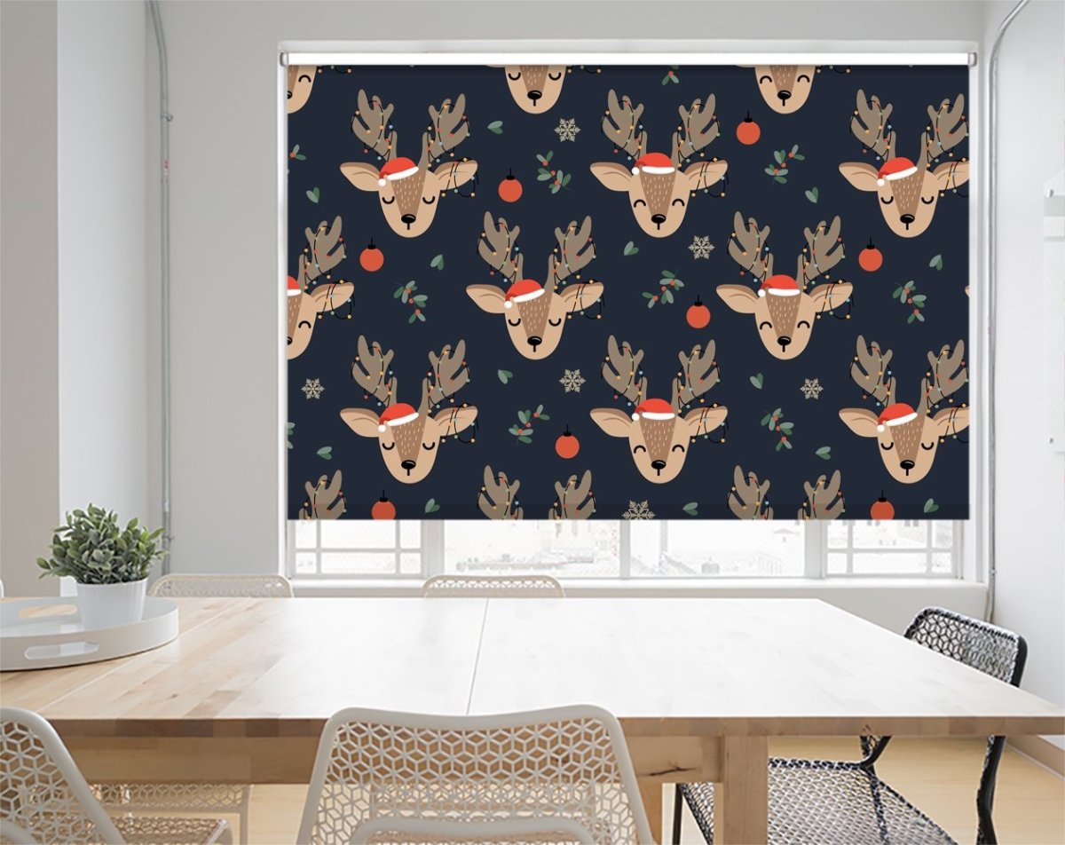 Christmas Seamless Pattern With Reindeer Background Printed Picture Photo Roller Blind - RB1072 - Art Fever - Art Fever