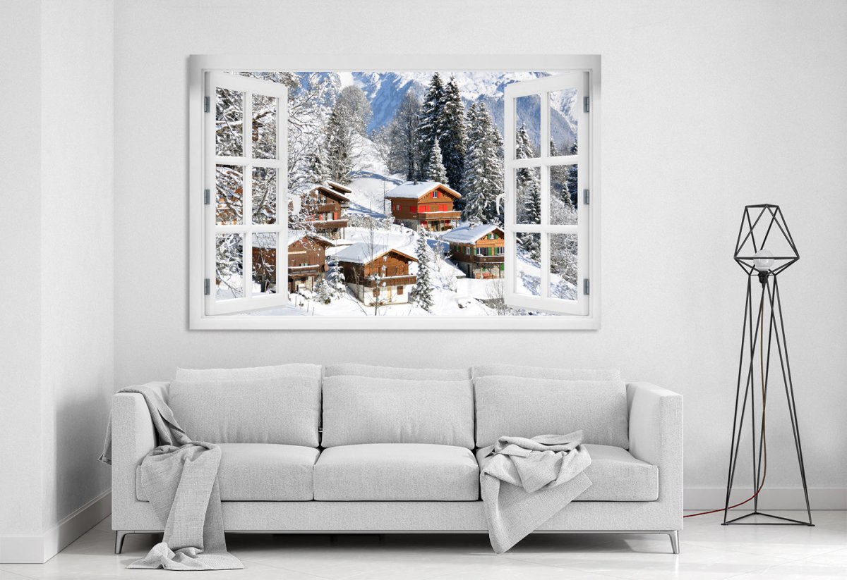 Christmas Snow Scene Through the Window Printed Canvas Print Picture - SPC178 - Art Fever - Art Fever