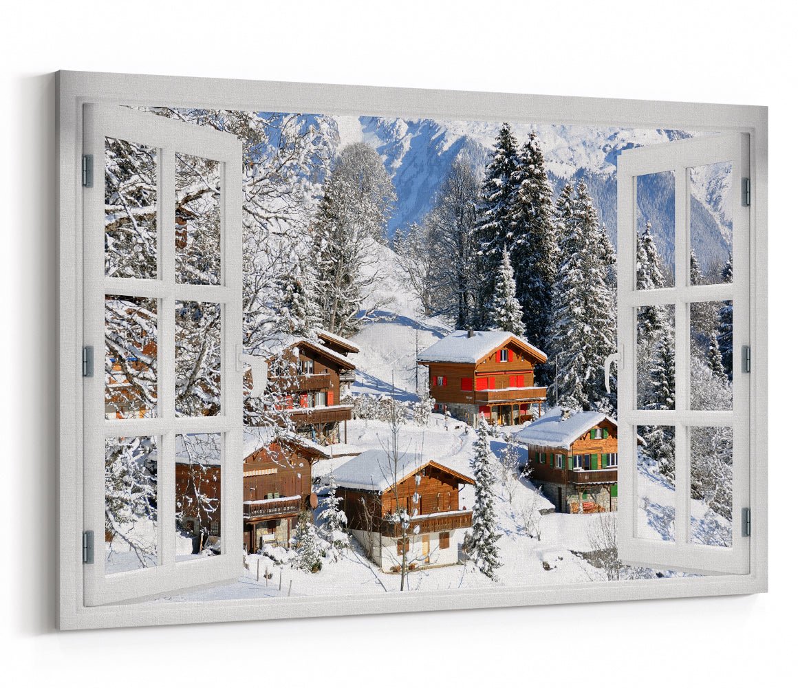 Christmas Snow Scene Through the Window Printed Canvas Print Picture - SPC178 - Art Fever - Art Fever