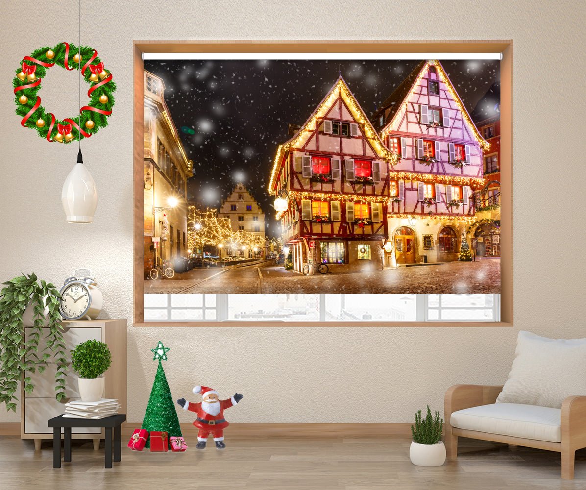 Christmas street at night in Colmar France Printed Picture Photo Roller Blind - RB1288 - Art Fever - Art Fever
