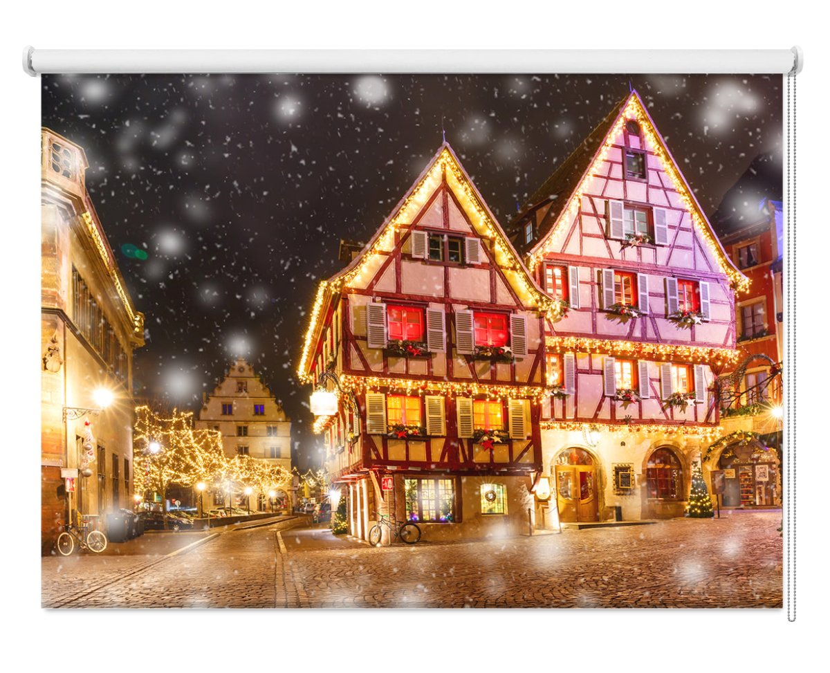 Christmas street at night in Colmar France Printed Picture Photo Roller Blind - RB1288 - Art Fever - Art Fever