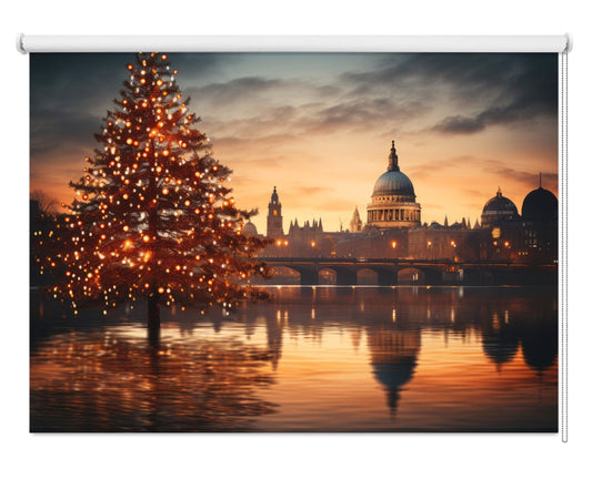 Christmas Tree and the City Painting Style Printed Picture Photo Roller Blind - RB1314 - Art Fever - Art Fever