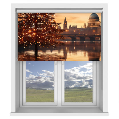 Christmas Tree and the City Painting Style Printed Picture Photo Roller Blind - RB1314 - Art Fever - Art Fever