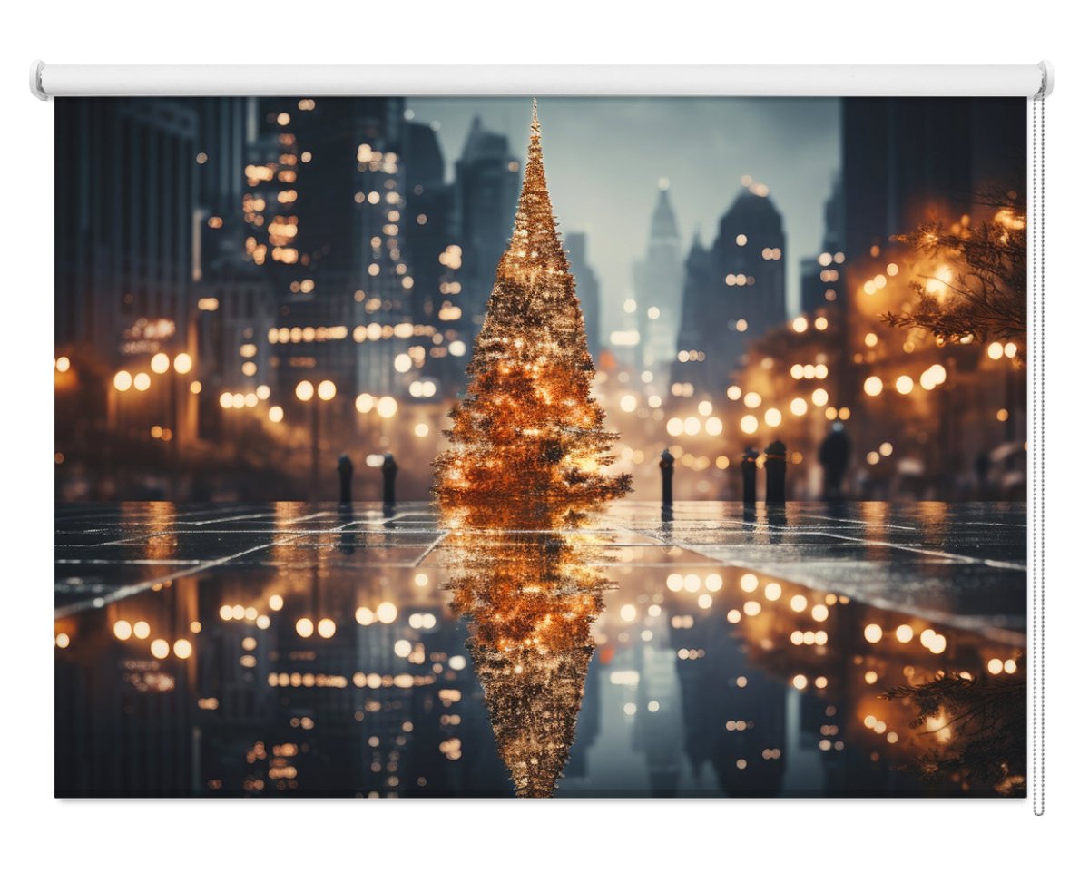 Christmas Tree in the City Festive Painting Style Printed Picture Photo Roller Blind - RB1317 - Art Fever - Art Fever