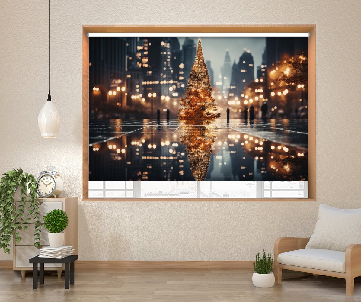 Christmas Tree in the City Festive Painting Style Printed Picture Photo Roller Blind - RB1317 - Art Fever - Art Fever