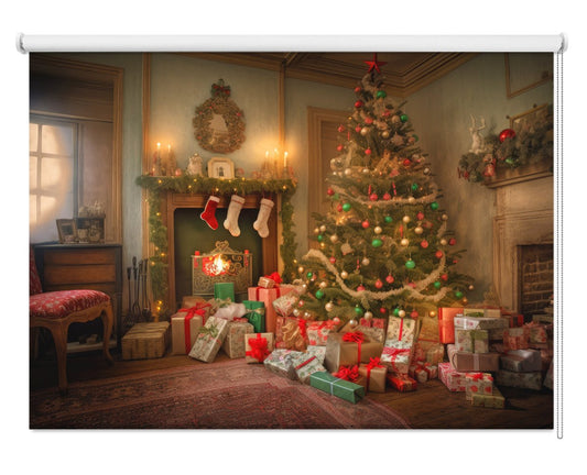 Christmas Tree & Presents Festive Painting Style Printed Picture Photo Roller Blind - RB1316 - Art Fever - Art Fever