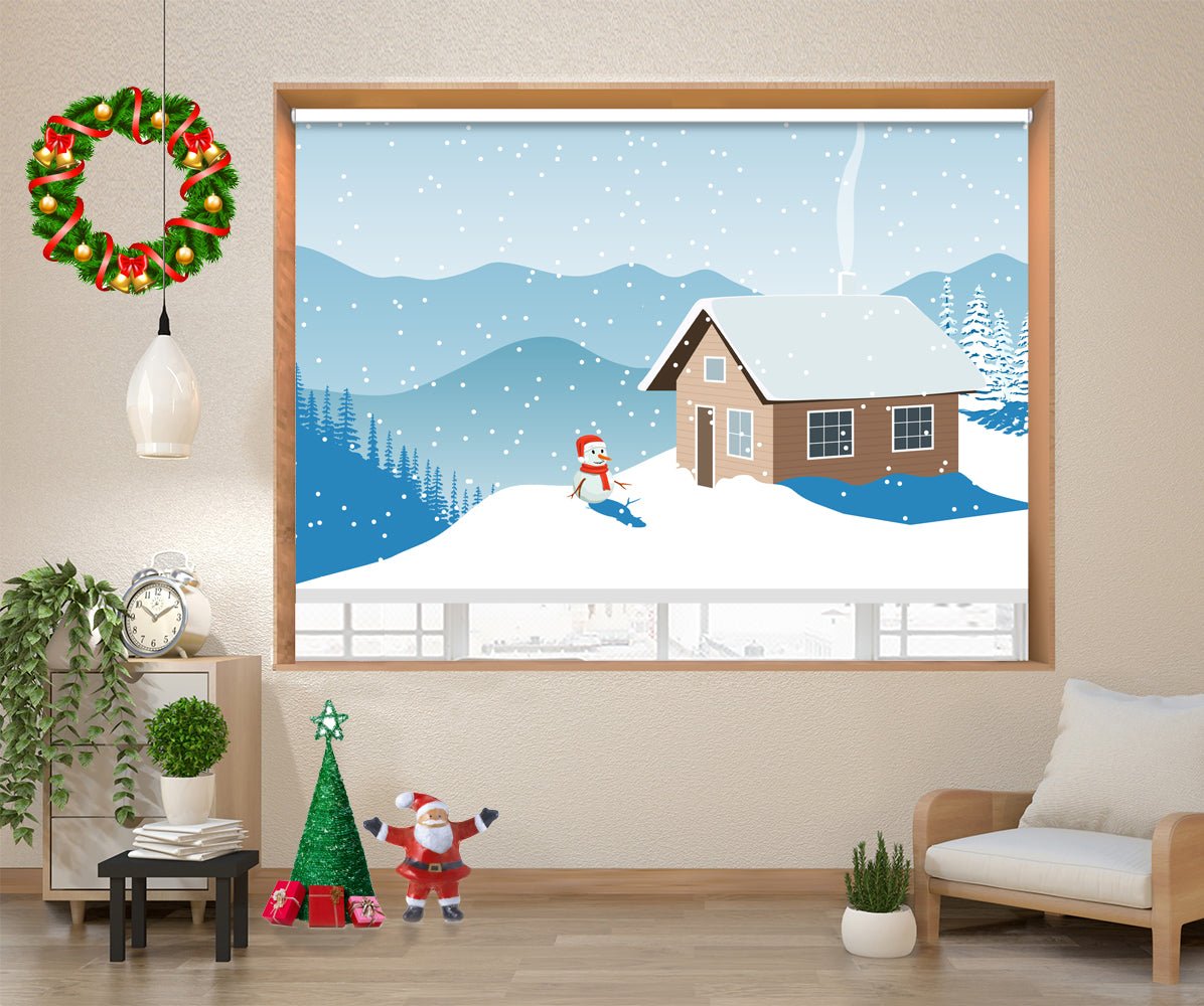Christmas Winter scene with Snowman Printed Picture Photo Roller Blind - RB1289 - Art Fever - Art Fever