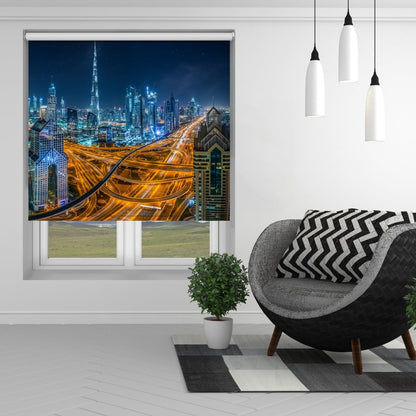 City Lights of Dubai at Night Printed Picture Photo Roller Blind- 1X1888443 - Art Fever - Art Fever