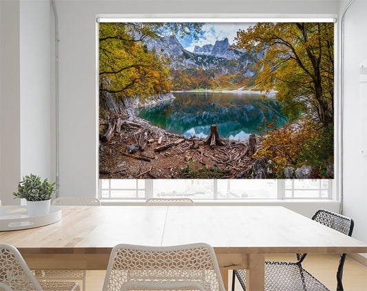 Colorful Autumn Alpine Mountain Lake With Clear Transparent Water And Reflections Printed Picture Photo Roller Blind - RB1148 - Art Fever - Art Fever