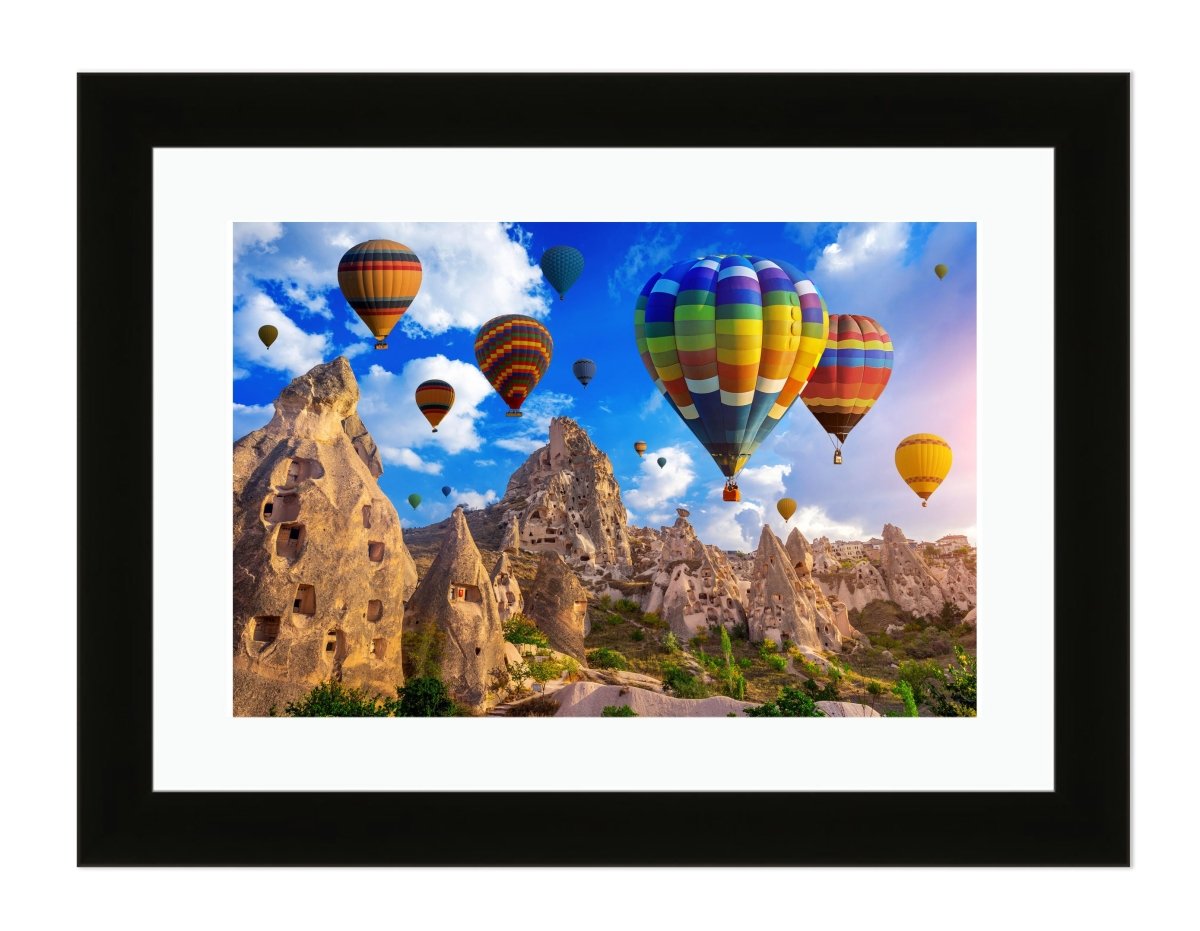 Colorful Hot Air Balloon Flying Over Cappadocia Turkey Framed Mounted Print Picture - FP80 - Art Fever - Art Fever