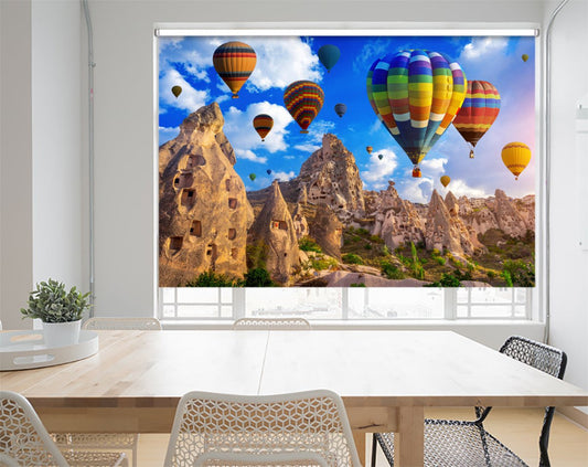 Colorful hot air balloon flying over Cappadocia, Turkey Printed Picture Photo Roller Blind - RB128328 - Art Fever - Art Fever