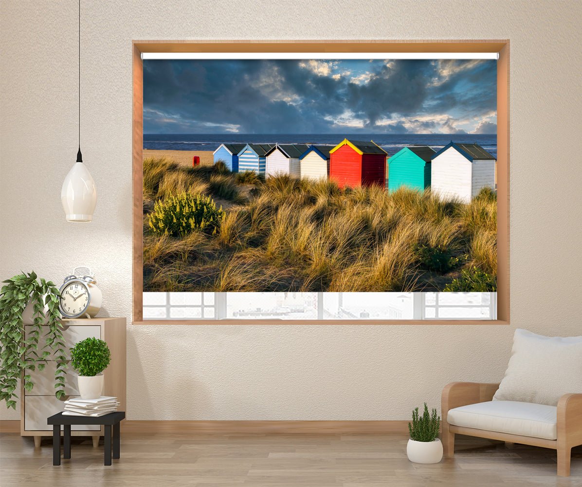 Colourful Beach Huts On Southwold Beach Suffolk Printed Picture Photo Roller Blind - RB1312 - Art Fever - Art Fever