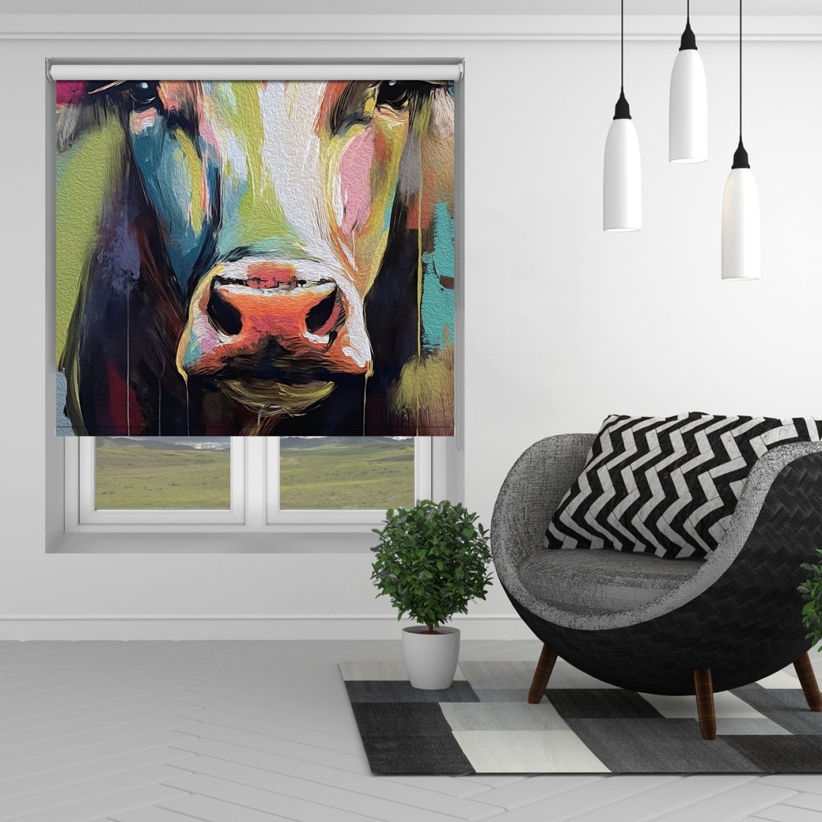 Colourful Cow Graffiti Style Printed Picture Photo Roller Blind - 1X2720601 - Art Fever - Art Fever