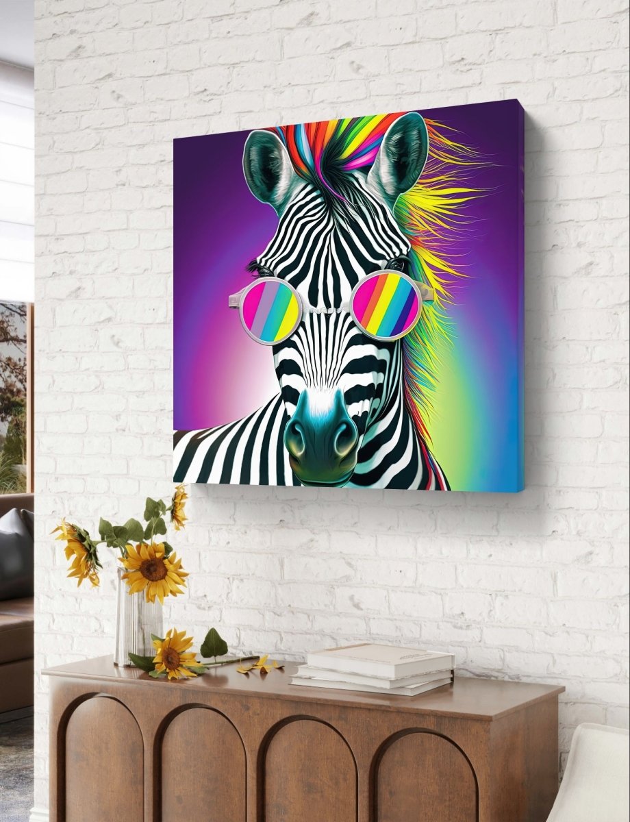 Cool Zebra Pop Art Neon Ai Illustration Canvas Print Picture Wall Art - SPC212 - Art Fever - Art Fever
