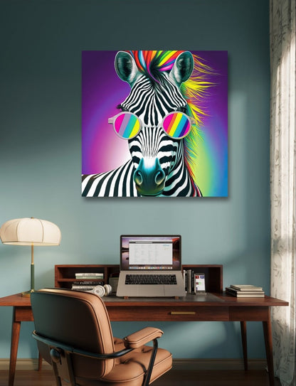 Cool Zebra Pop Art Neon Ai Illustration Canvas Print Picture Wall Art - SPC212 - Art Fever - Art Fever