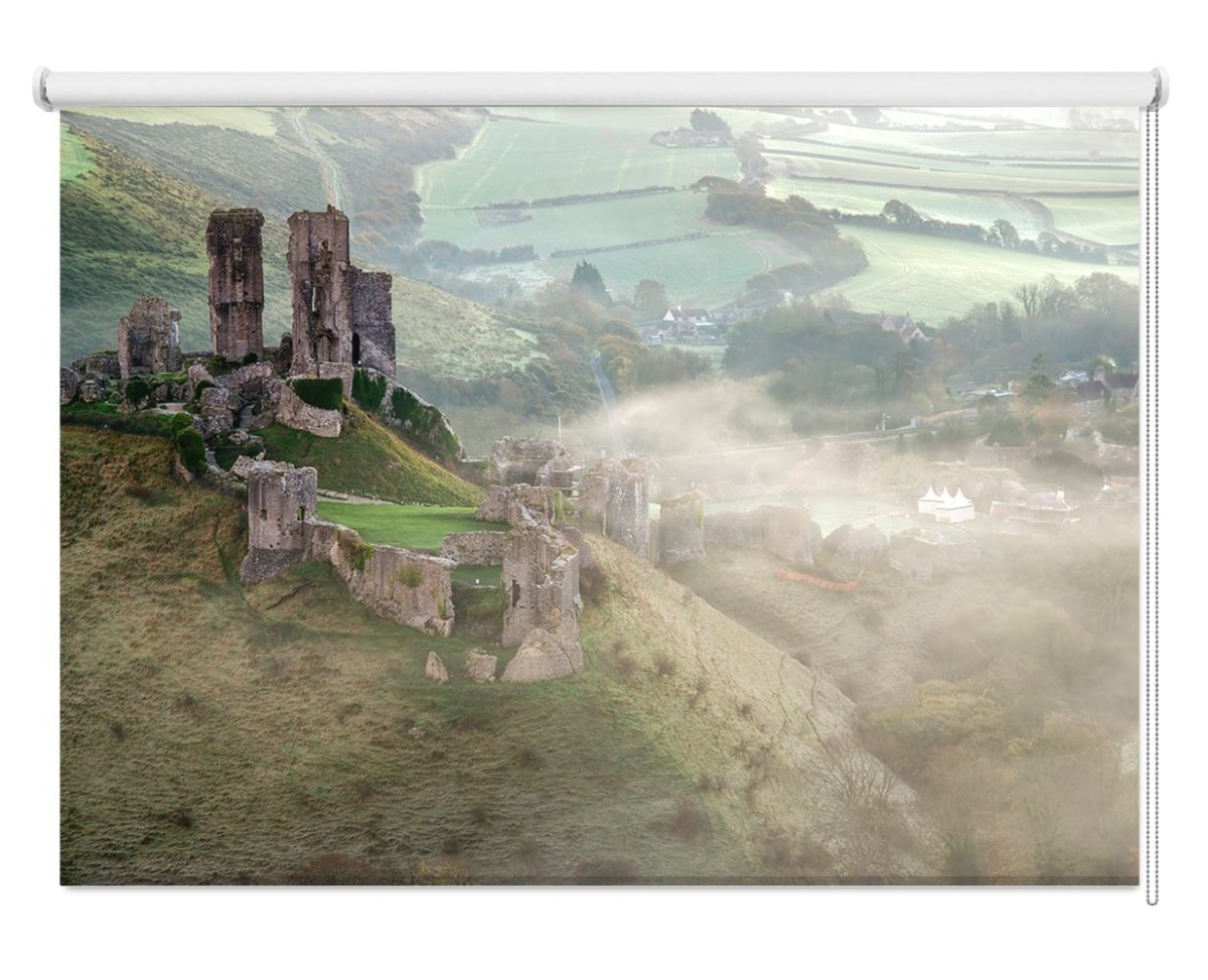 Corfe Castle On A Foggy Autumn Morning Printed Roller Blind - RB1124 - Art Fever - Art Fever