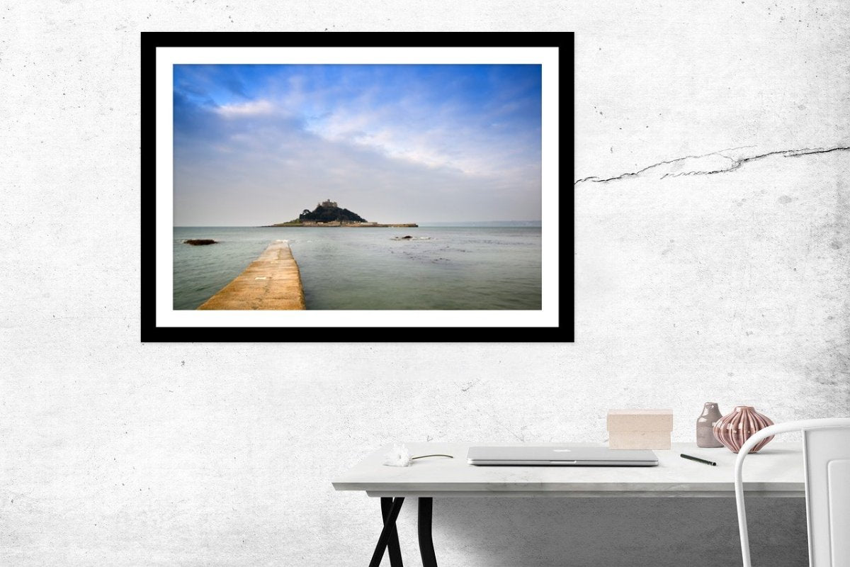 Cornwall, Marazion. St Michaels Mount Bay At High Tide Framed Mounted Print - FP1 - Art Fever - Art Fever