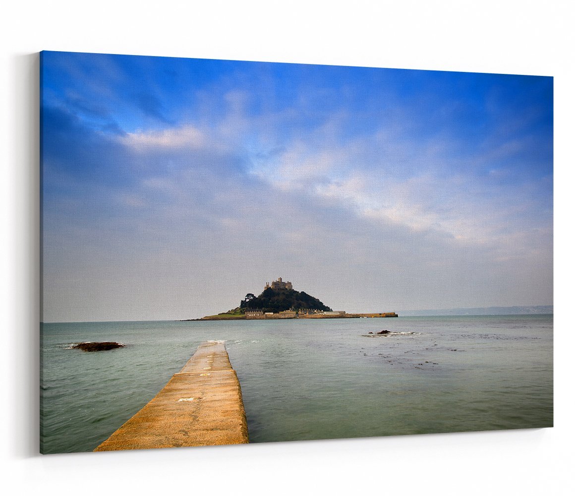 Cornwall, Marazion. St Michaels Mount Bay At High Tide Printed Canvas Print Picture - SPC217 - Art Fever - Art Fever