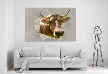 Cow Peeking through the Canvas Farm Scene Printed Canvas Print Picture - SPC186 - Art Fever - Art Fever