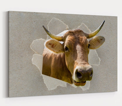 Cow Peeking through the Canvas Farm Scene Printed Canvas Print Picture - SPC186 - Art Fever - Art Fever