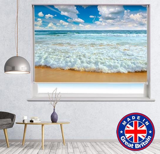 Crashing Sea Waves on Golden Sands Printed Picture Photo Roller Blind - RB633 - Art Fever - Art Fever