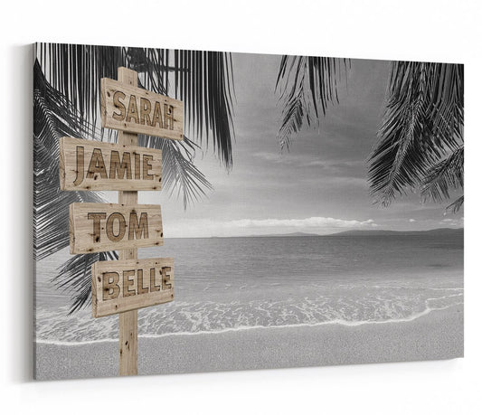 Custom Names Personalised Sign Palm Tree Scene Black & White Printed Canvas Print Picture - SPC209 - Art Fever - Art Fever