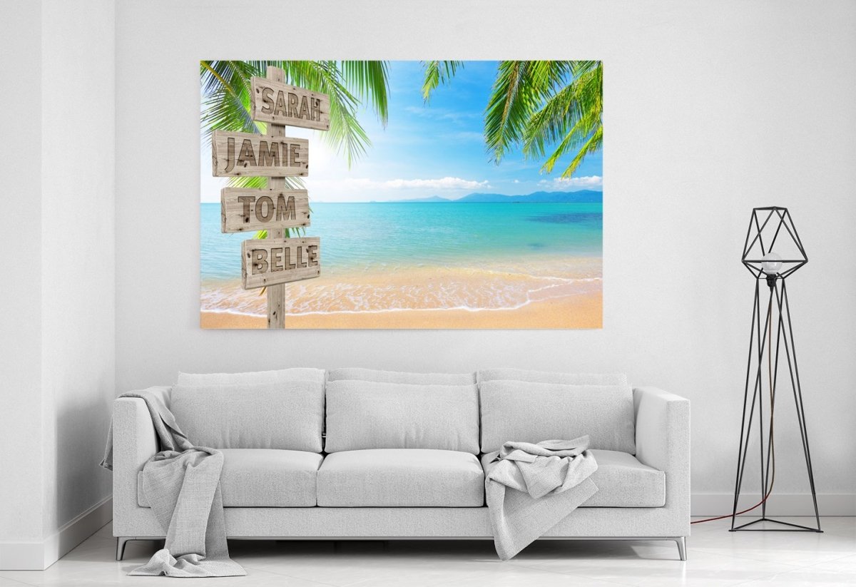 Custom Names Personalised Sign Palm Tree Scene Printed Canvas Print Picture - SPC201 - Art Fever - Art Fever