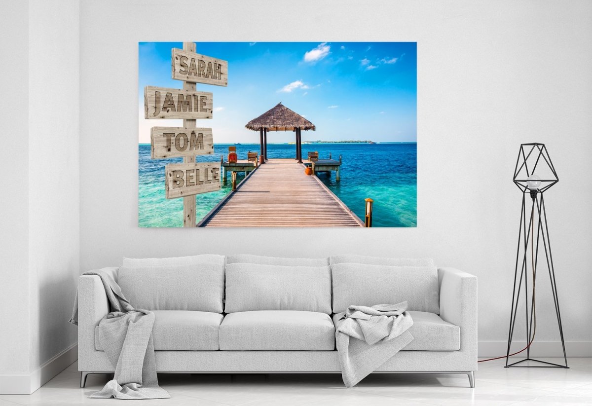 Custom Names Personalised Sign Pier over Maldives Sea Printed Canvas Print Picture - SPC208 - Art Fever - Art Fever