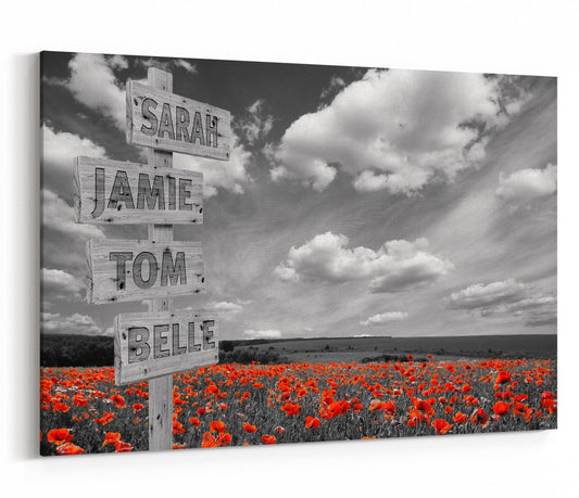Custom Names Personalised Sign Poppy Field Scene Black & White Printed Canvas Print Picture - SPC203 - Art Fever - Art Fever