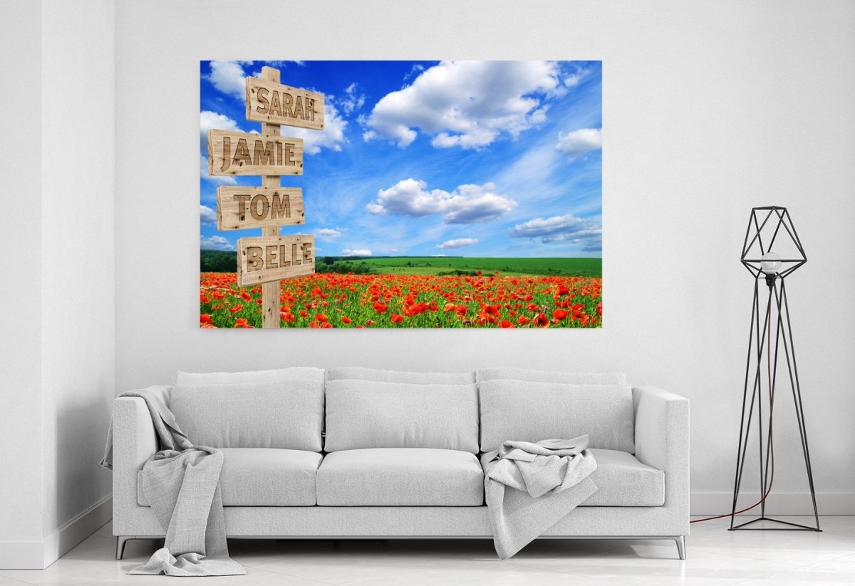 Custom Names Personalised Sign Poppy Field Scene Printed Canvas Print Picture - SPC202 - Art Fever - Art Fever