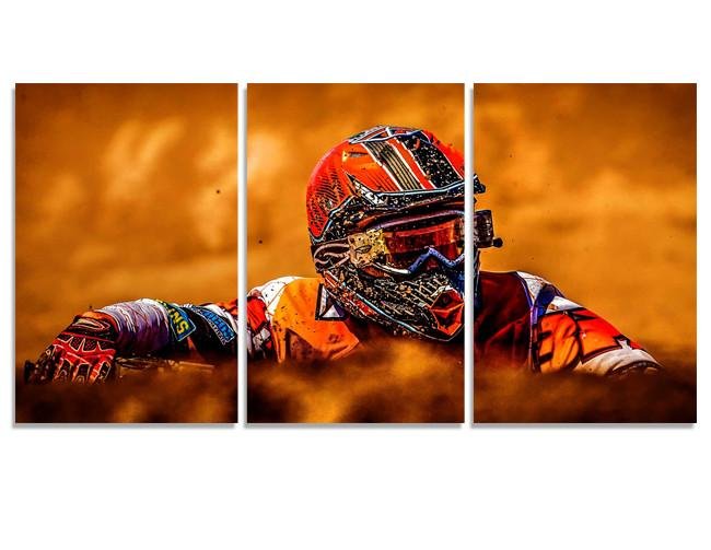 CWA10 - The Motocross Biker 3 Panel Canvas Print - Art Fever - Art Fever