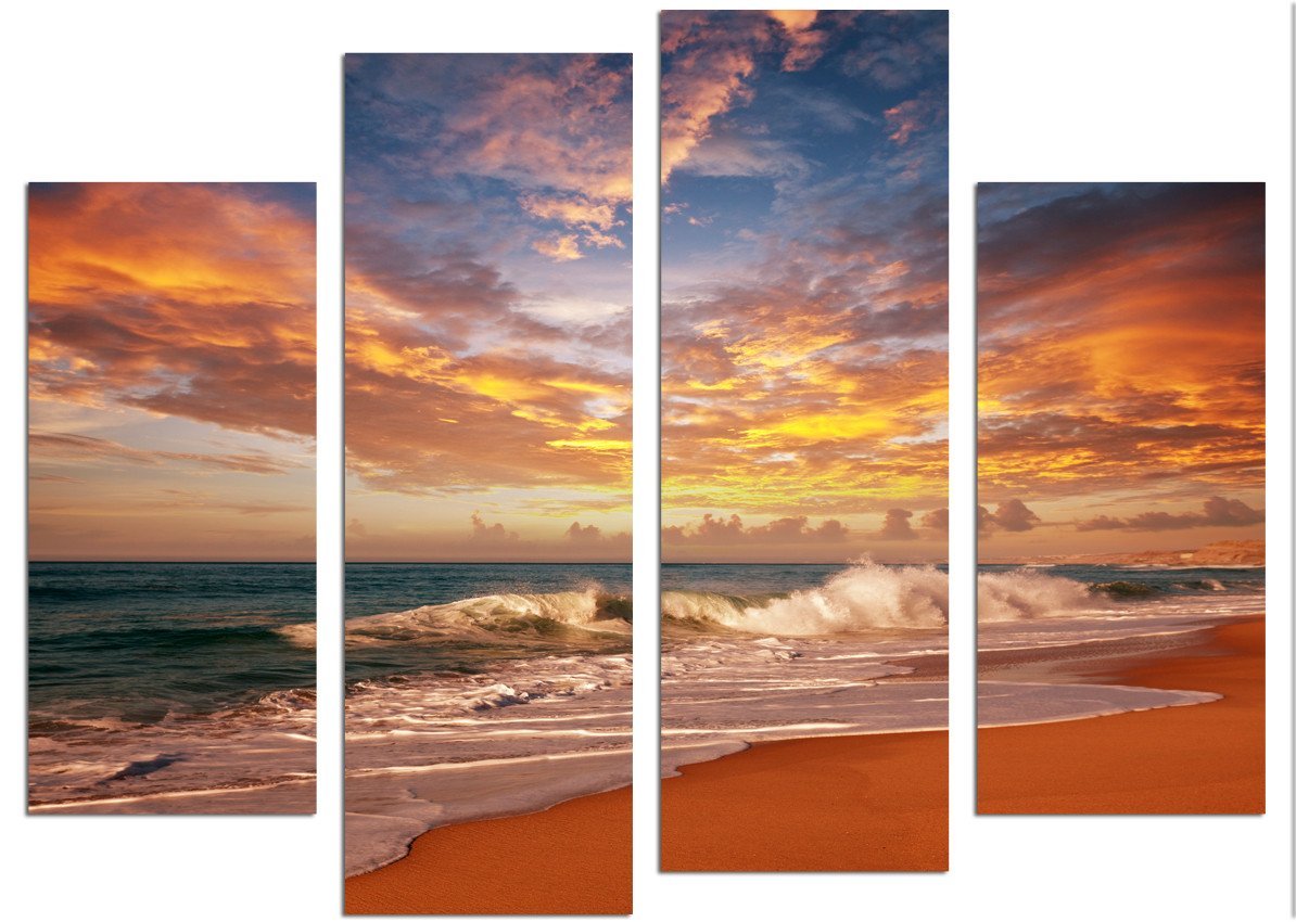 CWA3 - Sea Sunset 4 Panel Canvas Wall Art - Art Fever - Art Fever