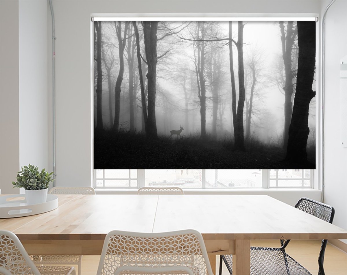Deer in the Forest Mist Printed Picture Photo Roller Blind - 1X1359078 - Art Fever - Art Fever