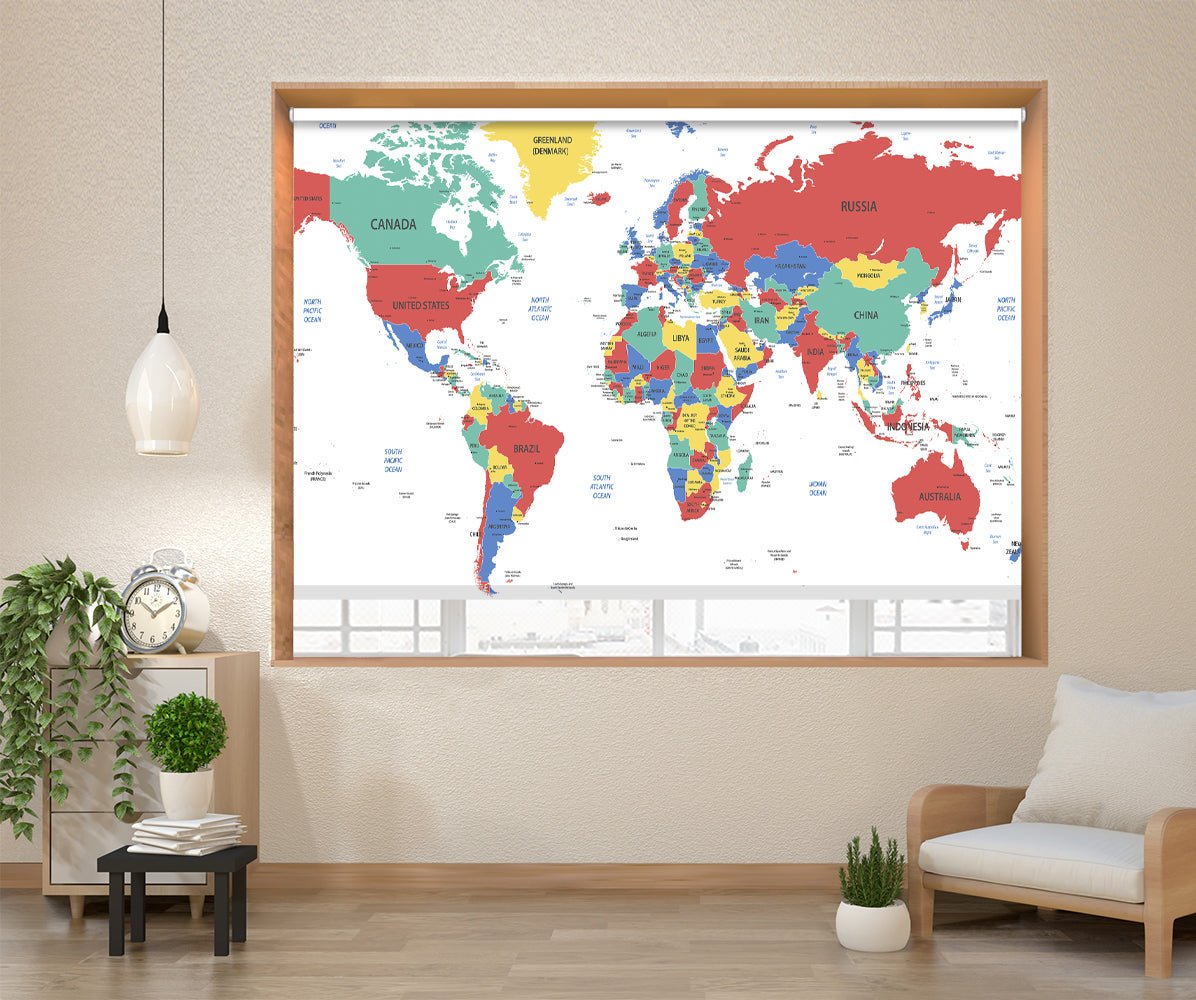 Detailed World Map Printed Picture Photo Roller Blind - RB785 - Art Fever - Art Fever