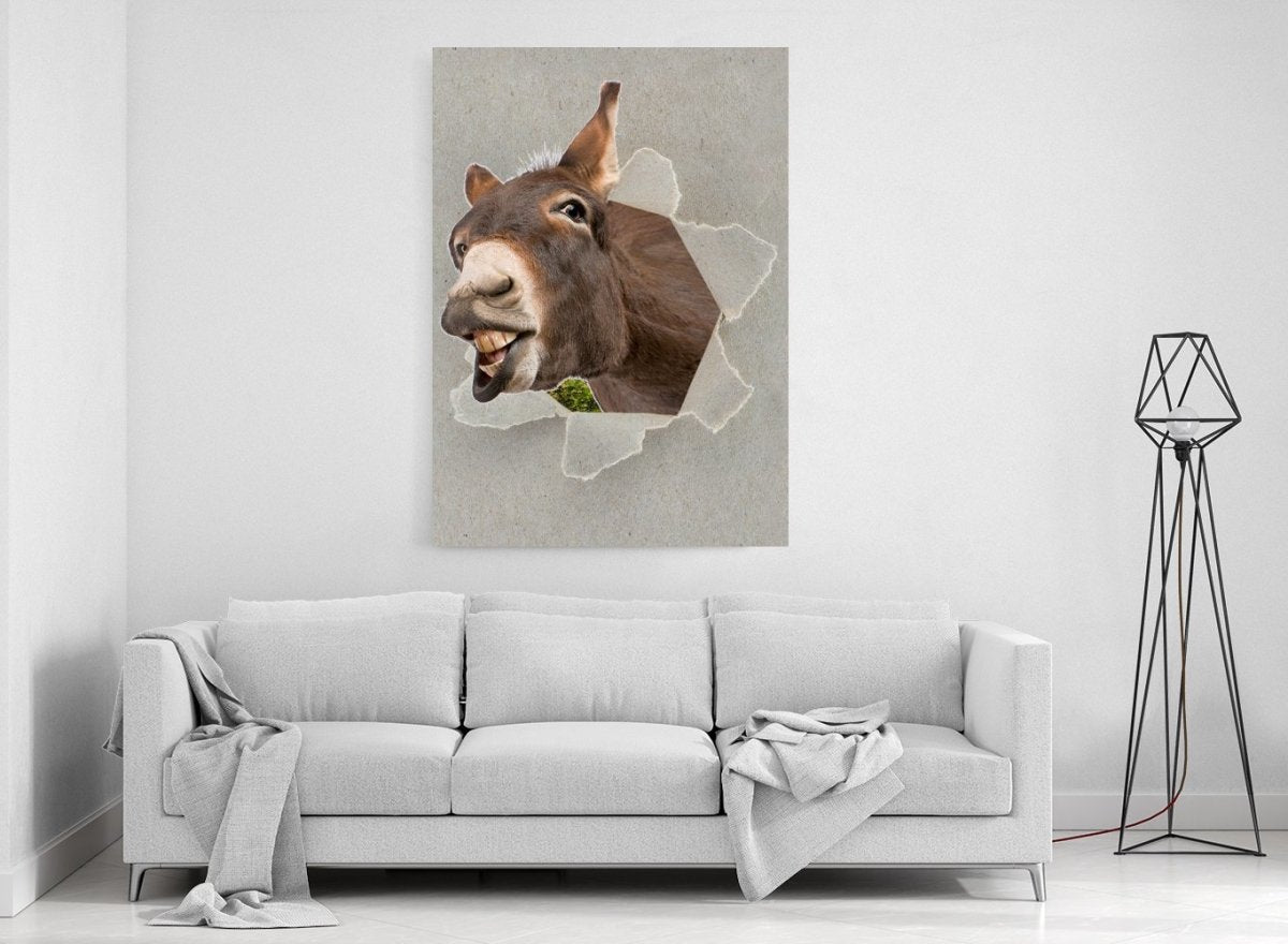 Donkey Peeking through the Canvas Animal Scene Printed Canvas Print Picture - SPC187 - Art Fever - Art Fever