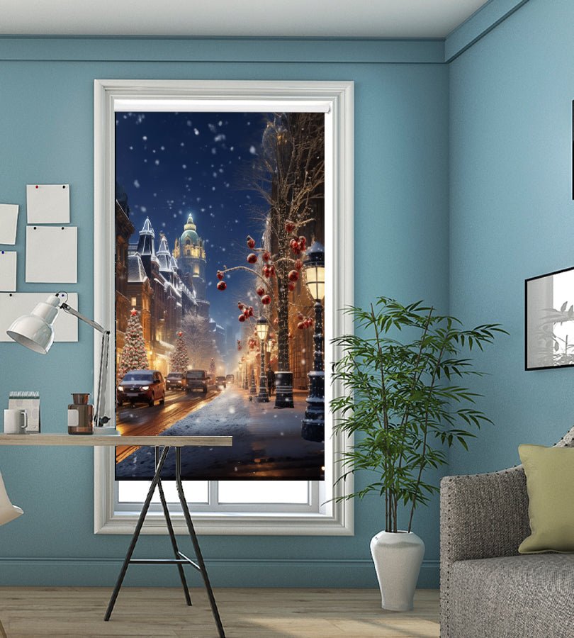Driving Home for Christmas Street Scene Painting Style Printed Picture Photo Roller Blind - RB1321 - Art Fever - Art Fever