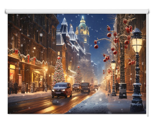 Driving Home for Christmas Street Scene Painting Style Printed Picture Photo Roller Blind - RB1321 - Art Fever - Art Fever