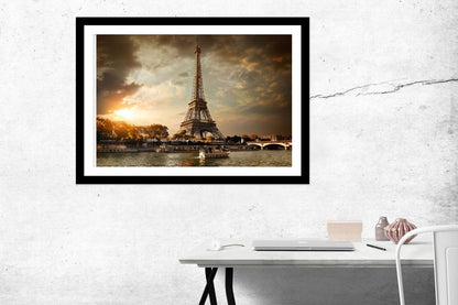 Eiffel Tower And Bridge Iena On The River Seine In Paris Framed Mounted Print Picture - FP58 - Art Fever - Art Fever