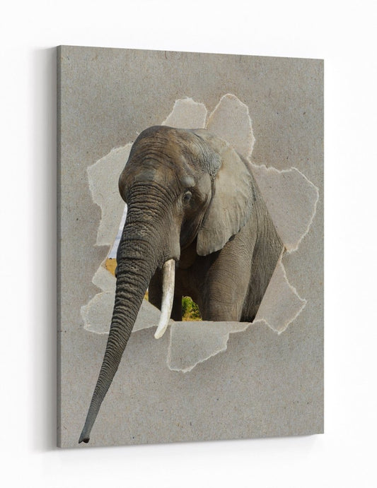 Elephant Peeking through the Canvas Safari Scene Printed Canvas Print Picture - SPC180 - Art Fever - Art Fever
