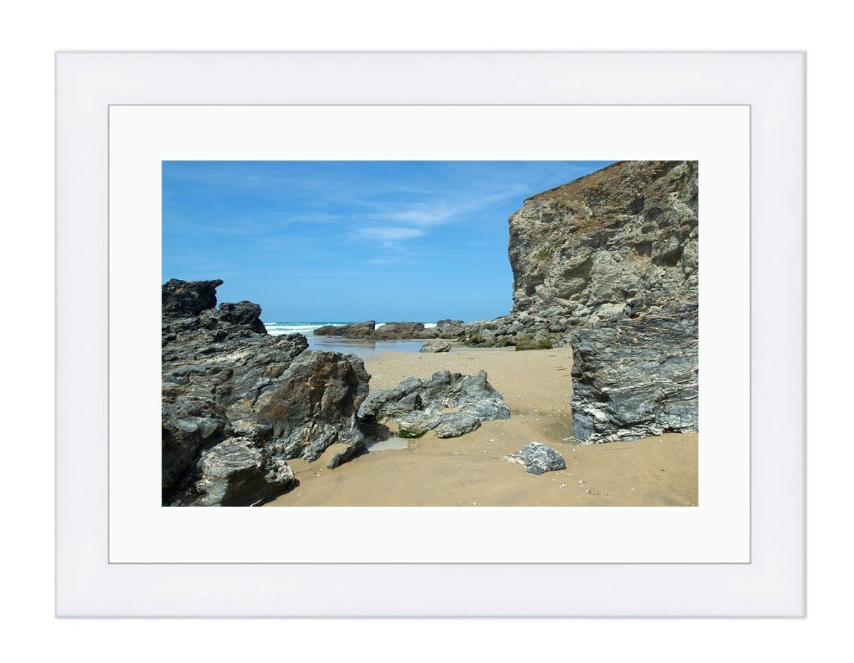 Eroding Rock Cliffs, Porthtowan Beach Cornwall Framed Mounted Print Picture - FP7 - Art Fever - Art Fever