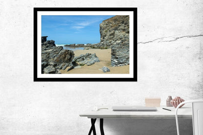 Eroding Rock Cliffs, Porthtowan Beach Cornwall Framed Mounted Print Picture - FP7 - Art Fever - Art Fever