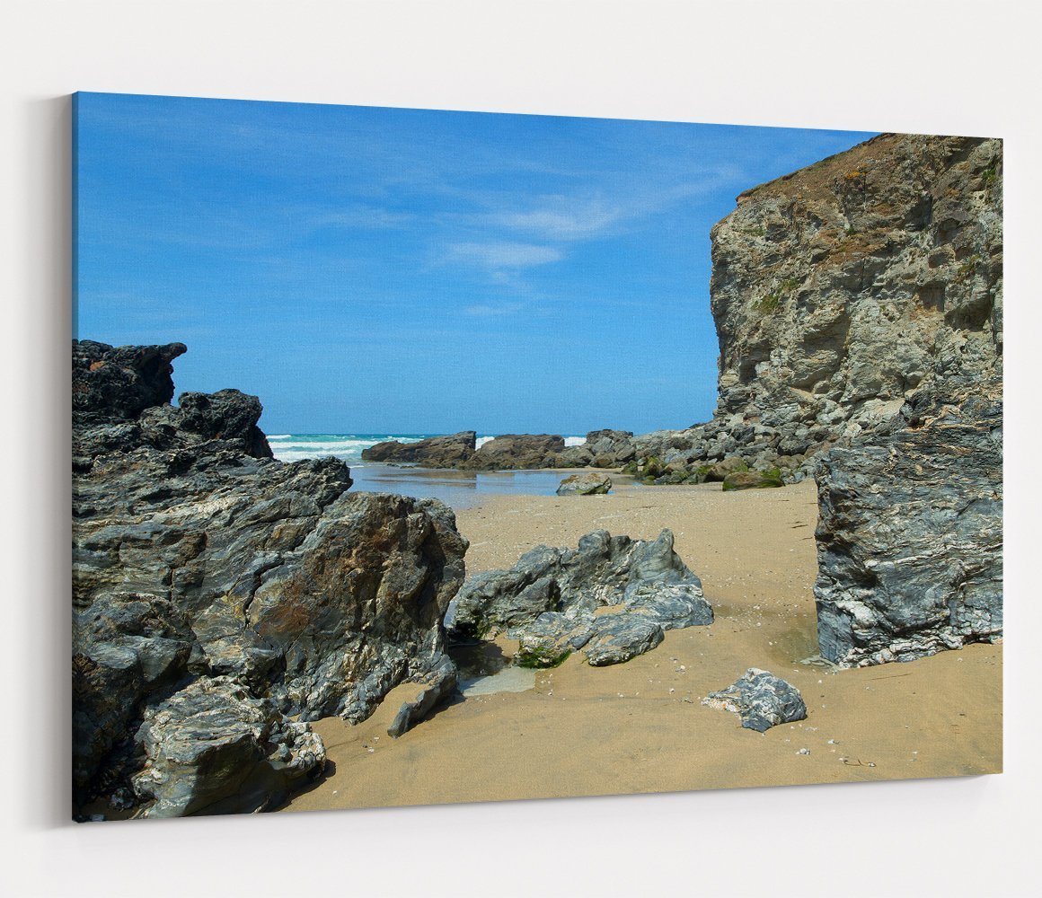 Eroding rock cliffs, Porthtowan beach Cornwall Printed Canvas Print Picture - SPC173 - Art Fever - Art Fever