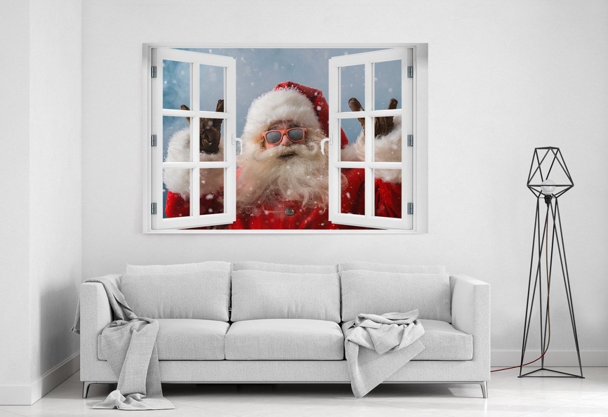 Father Christmas Through the Window Printed Canvas Print Picture - SPC175 - Art Fever - Art Fever