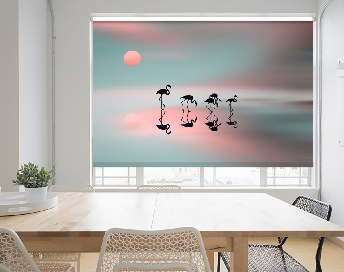 Flamingo Family Silhouette Pink Sunset Printed Picture Photo Roller Blind - 1X971832 - Art Fever - Art Fever