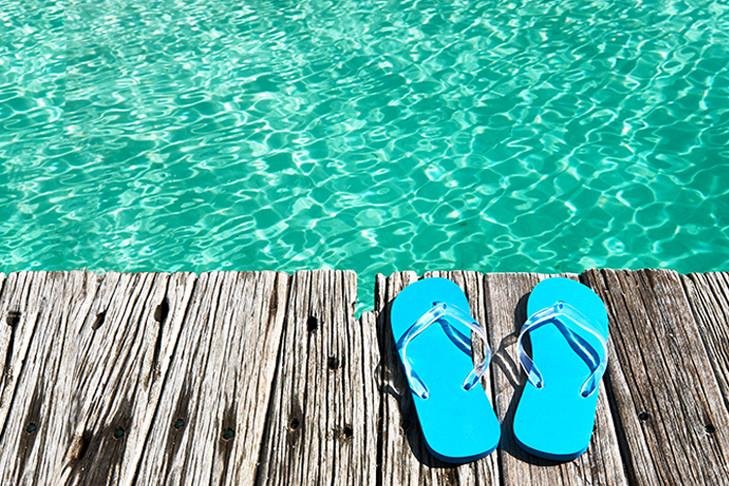 Flip Flops on the Jetty tropical sea Printed Photo Picture Roller Blind - RB500 - Art Fever - Art Fever