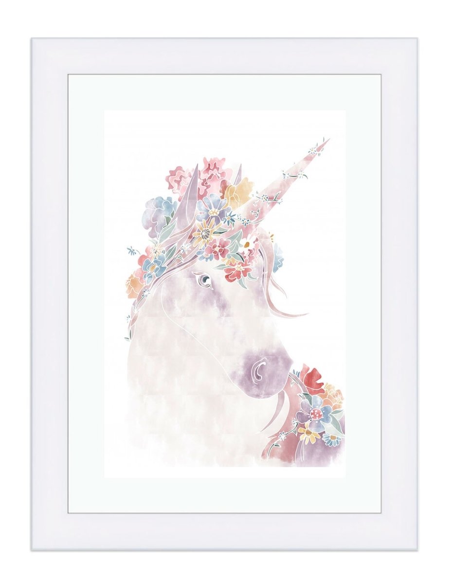 Floral Unicorn Illustration Wall Art Framed Mounted Print Picture - 1X2030376 - Art Fever - Art Fever