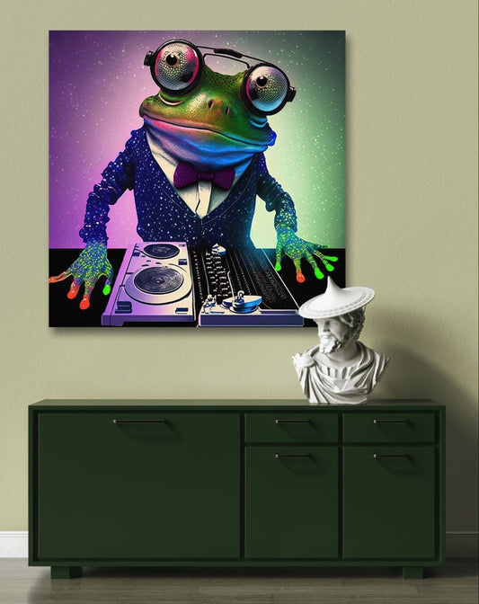 Frog DJ Pop Art Neon Style Ai Illustration Canvas Print Picture Wall Art - SPC222 - Art Fever - Art Fever